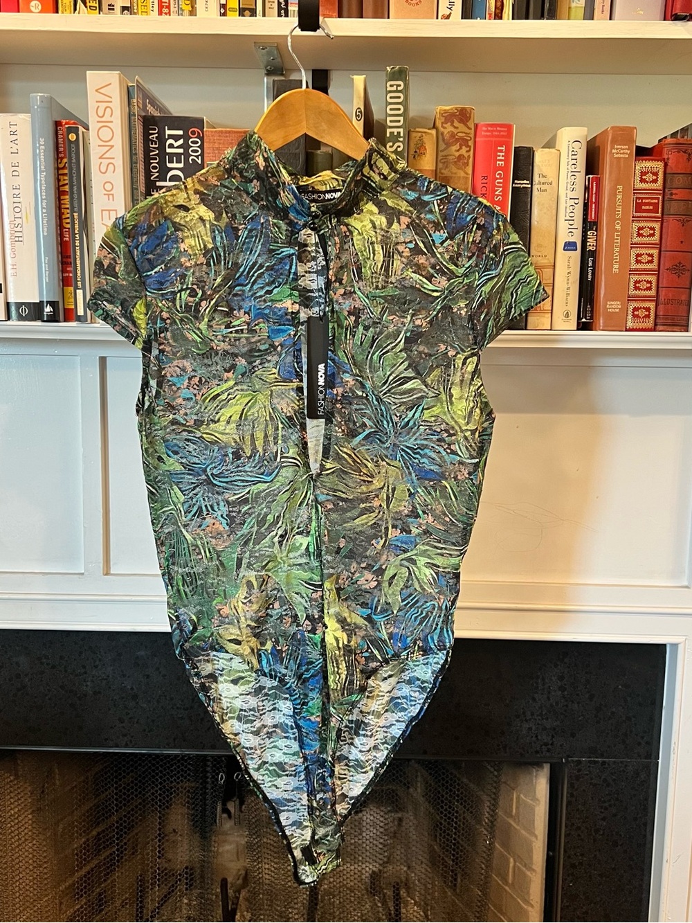 Fashion Nova Sheer Floral Print Short Sleeve Bodysuit